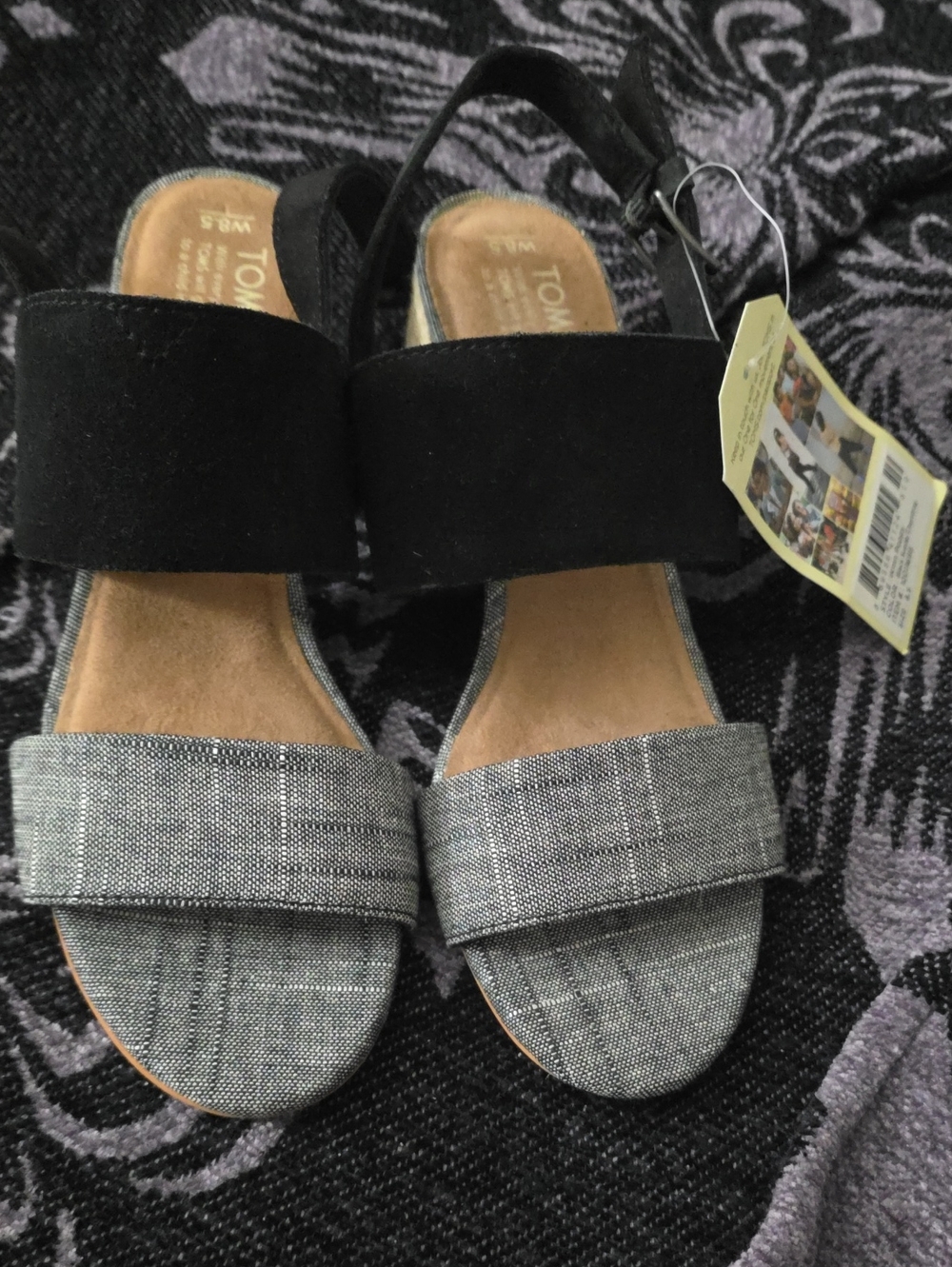 TOMS Poppy Two-Band Slingback Sandals in Black and Gray Sz 8.5